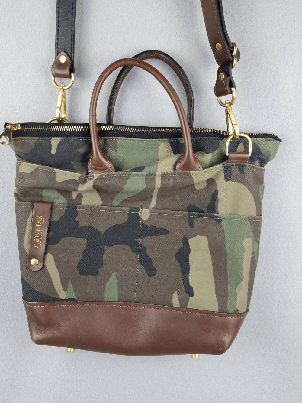 R. Riveter Otto Camo Canvas & Leather Convertible Tote Bag